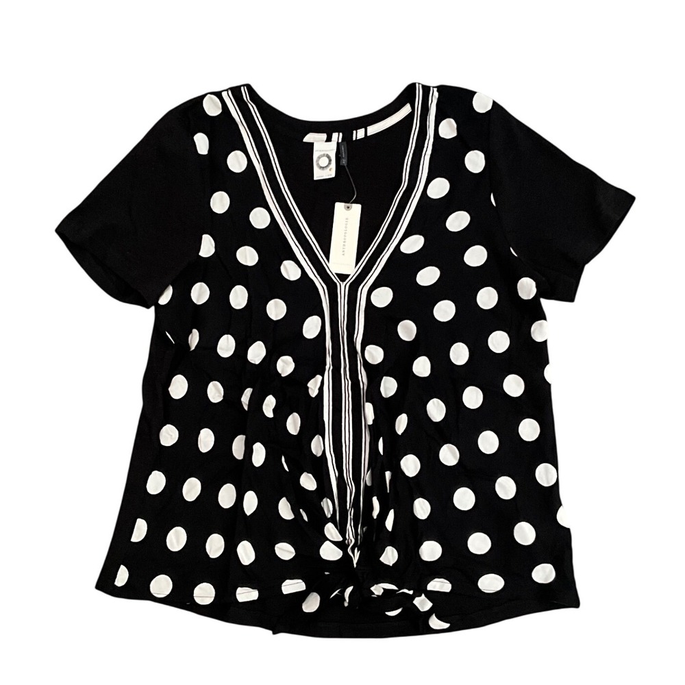 Anthropologie Akemi + Kin Polka Dot Tie Front Top Black White Women's Size M NWT